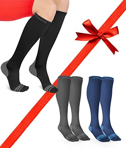 Sparthos Compression Socks (20-30mmHg) Bundle of 3 [Size XXL] - Midnight Black + Steel Gray + Cobalt Blue