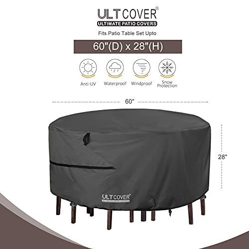 Ultcover Round Patio Furniture Cover - Outdoor Waterproof Table With Chair Set Cover 60 Inch, Black #TOP1