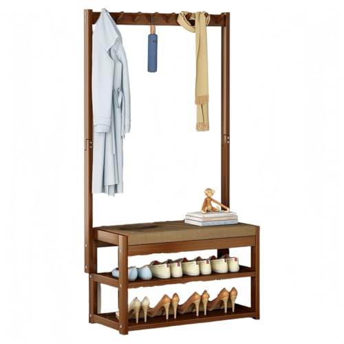 MiluFox玄関ベンチ シューケース 下駄箱 シューボックス 収納ベンチ 玄関ハンガー ハンガースタンド 靴 収納 木製 玄関収納ラック シューケース スリッパラック 収納ベンチ フック付き 家庭用コートフック付き靴履き替えベンチ 組立て簡単 スペース節