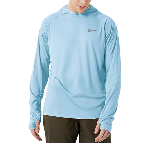 Men's Standard UPF 50+ Hoodie Rash Guard Shirt Long Sleeve with Thumb Holes Moisture Wicking Quick Dry Fishing Running Hiking, Powder Blue, X-Large