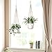 LEWESU Macrame Plant Hanger Indoor Set of 2 with 4 Hooks, Indoor Outdoor Hanging Planter for Plants Holder with Decorative Wood Beads & No Tassels, Boho Home Decor, 35 Inch Ivory (Pots Not Included)