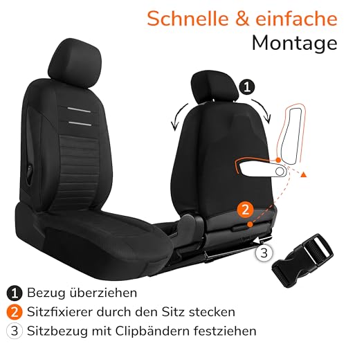 Upgrade4cars Autositzbezüge Vordersitze Schwarz Version 2026 | Autositzbezug Set Universal | Autoschonbezüge für Fahrersitz & Beifahrer
