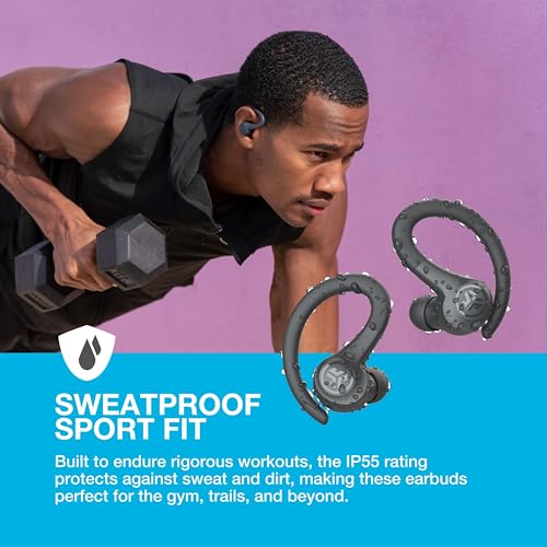 Image of JLab Go Air Sport+ Running Headphones - True Wireless Headphones Bluetooth, Hook Over Ear Earbuds for Sports & Gym, 35+ H Playtime in Ear Buds, IP55 Sweat-Resistant, Be Aware Mode, Graphite