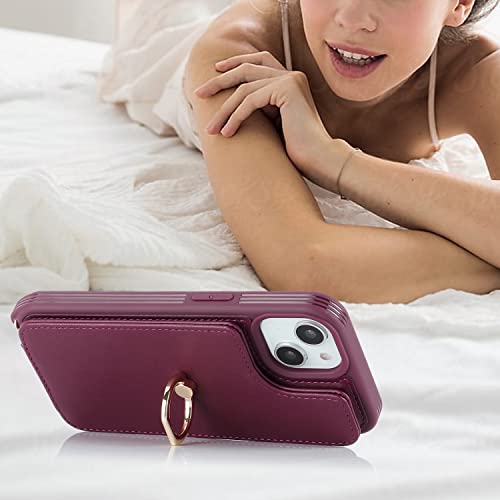 Image of for iPhone 14 Case with Card Holder and Strap for Women,Crossbody Lanyard,RFID Blocking,Stand Ring Kickstand,Snap Clasp,Phone Wallet Cases 6.1 inch(Wine Red)