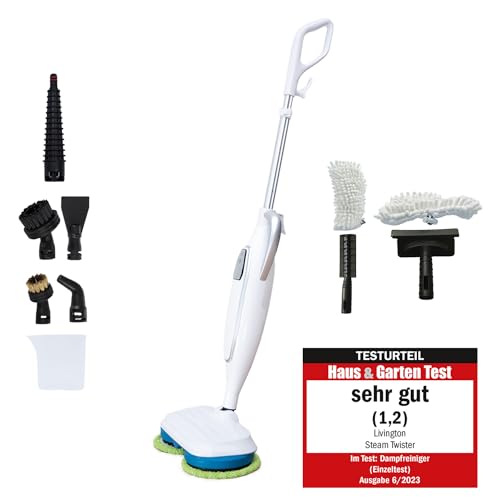 Livington Steam Twister Kit économique vapeur rotatif avec embouts de nettoyage – Balai & nettoyeur vapeur manuel – Élimine 99,9 % des bactéries –...