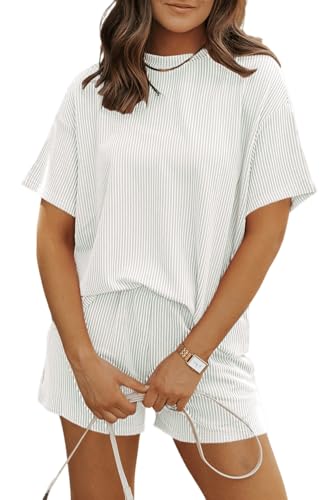 Image of Womens Pajama Sets 2 Piece Pjs Sleepwear Soft Comfy Short Sleeve Tops and Shorts Lounge Set Loungewear Outfit