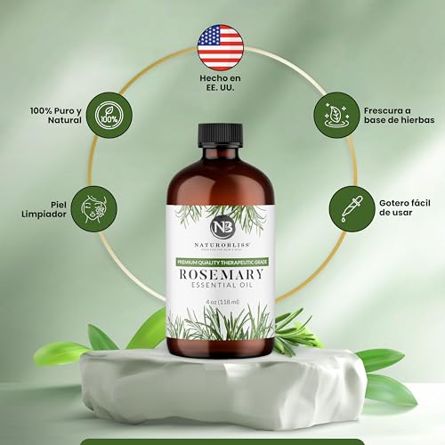 Image of NaturoBliss 100% Pure Rosemary Essential Oil Therapeutic Grade Premium Quality (4 fl. oz) with Glass Dropper, Perfect for Aromatherapy