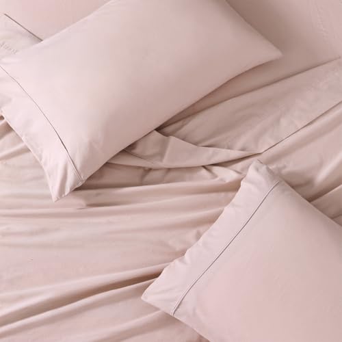 Image of LANE LINEN 100% Organic Cotton Bedsheet for Double Bed Queen - Sepia Rose | GOTS Certified, Percale Weave, 90x100 inches, Soft & Breathable, Machine Washable, Includes 2 Pillow Covers