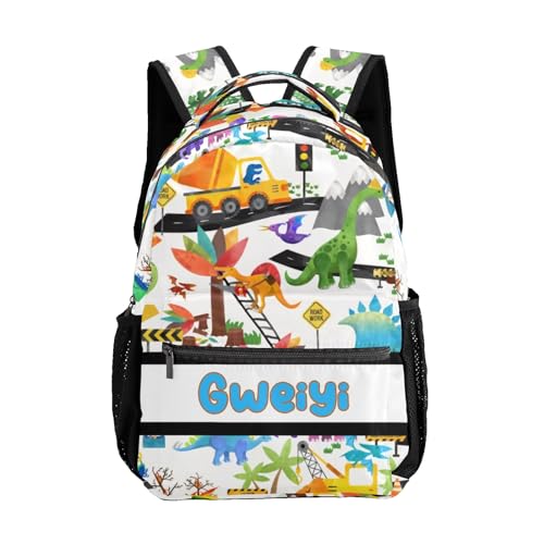 Dinosaur Print Personalized Student Backpack for Boys Girls Customized School Bookbags,Kindergarten Elementary Middle School Waterproof Large Capacity for Dinosaur Backpack for Boys GirlS