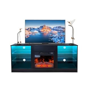 Fireplace TV Stand with LED Lights,Entertainment Center for TVs UP to 65″ Televisions,Modern TV Console with Electric Fireplace for Living Room Bedroom (Black)