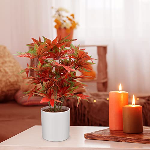 Omldggr Autumn Faux Potted Plants, Artificial Fall Flowers Artificial Maple Leaves Branches With White Pot For Fall Festival Thanksgiving Day Halloween Autumn Home Kitchen Office Decor #TOP3
