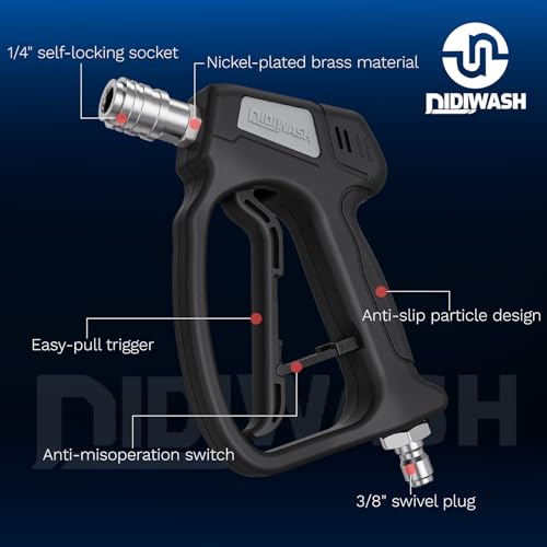 Image of Swivel Pressure Washer Gun with Smoooth Rotate 3 /8 inch Plug,4500PSI Short Power Washer Gun with 1 /4 inch Socket Adapted to Foam Cannon,Pressure Washer Handle Include Spray Nozzle Hose Connector