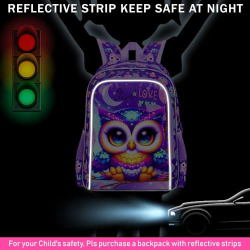 Image of CCJPX 3PCS Kids Backpack for Girls, 16 inchOwl Bookbag with Lunch Box, Cute Water Resistant Elementary School Bag for Kindergarten Preschool Toddler