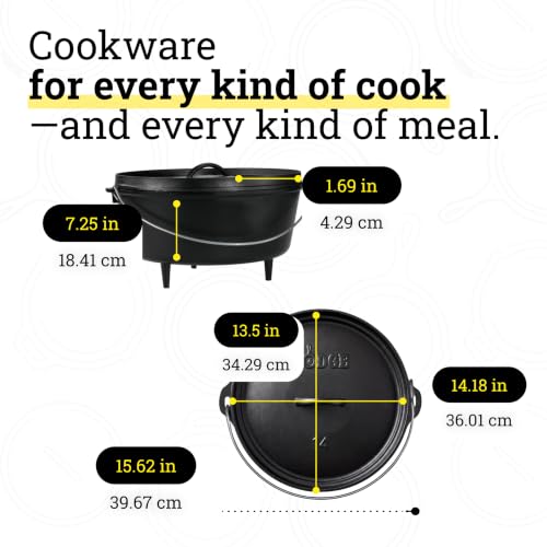 Image of Lodge Seasoned Cast Iron Camp Dutch Oven with Lid - 10 Quart - Dual Handles - Seasoned Cast Iron Cookware with Steel Handle & Strong Lid for Heavy- Duty Camping Cookware