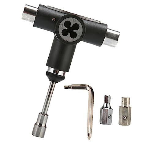BESPORTBLE All-in-one Portable T-Tool Skate Tool Set for Skateboards Mini Skateboards and Cruisers Lightweight Durable Design with Ratchet for Easy Repairs Black