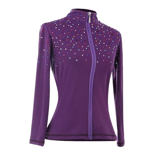 JoyCan Camiseta feminina de patinação artística no gelo com diamantes coloridos de pelúcia roupas de