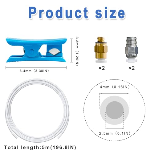 16.4ft(5M) PTFE Teflon Tube Kit,ID 2.5mm OD 4mm for 1.75mm Filament, Fits Direct Drive Extruder 3D Printer, With Tubing Cutter,4-M6 & 4-M10 Pneumatic Fittings, for Bambu lab AMS/K1/Prusa MMU3 by TIOPY - Image 2