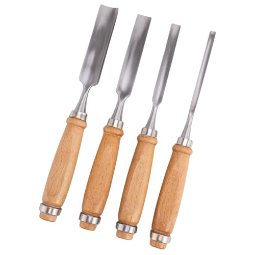 Juego de cinceles de madera profesionales de 4 tamaños, diseño ergonómico de mango de madera, cinceles de tallado de madera para tareas de tallado detalladas, herramienta manual de carpintería