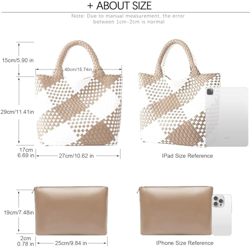 Image of JINMANXUE Unisex Fashion Woven Bag Damen-Tragetasche, Apricot&white, 16.1 inch W x 7.1 inch D x 11 inch H