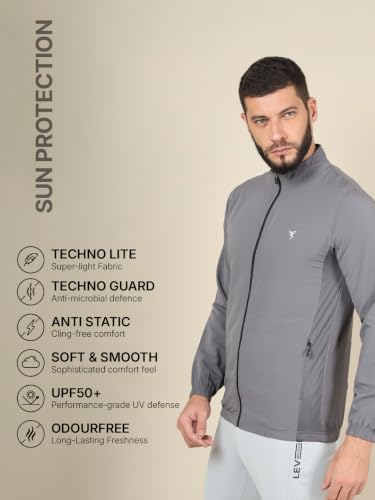 Image of TECHNOSPORT Men's Solid Polyester Techno Lite Jacket With SPF50+ And Microbial Properties