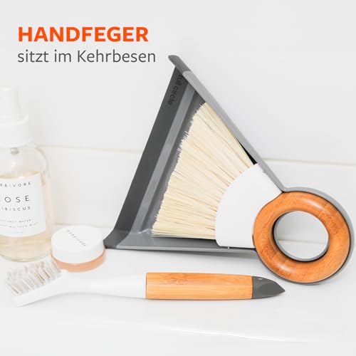 Full Circle Tiny Team Kompaktes Mini-Handfeger- und Kehrblech-Set, Handlicher Bambus Kehrbesen für das Aufkehren von Krümeln und Schmutz im Haus, Bad und auf Arbeitsplatten
