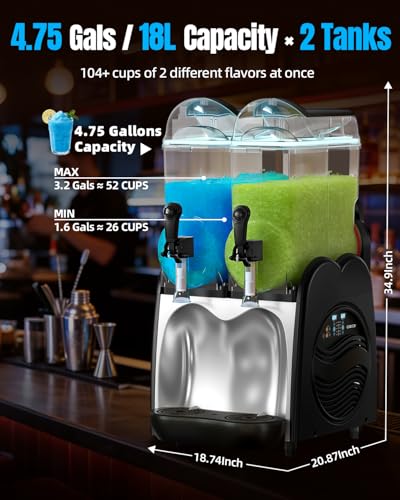 Image of 36L Commercial Slushie Machine, 18Lx2 Tank 9.5 Gal Margarita Machine | 5-in-1 Frozen Drink Machine for Slush, Frappes & More, 7-Color LED Light Slushy Machine for Party Restaurants Cafe Bars