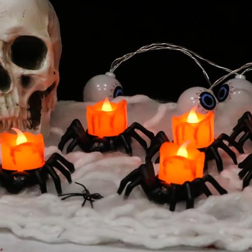Image of Halloween Decorations Tea Lights Candles with 6H Timer, 6 PCS Φ 1.6 inch H 1.6 inch Battery Operated Halloween Candles Flameless LED Candle Holders Flickering Table Party Halloween Decor Indoor