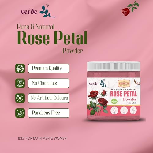 Image of 100% Pure & Natural Rose Petals Powder for Face /Hair /Lips - Glowing Skin & De-Tanning Facepack - All Skin Types - (100 GM)