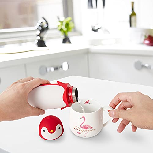 Tomlff Penguin Stainless Steel Vacuum Thermos Travel Mug Tea Water Bottle Coffee Flask(Red) #TOP2