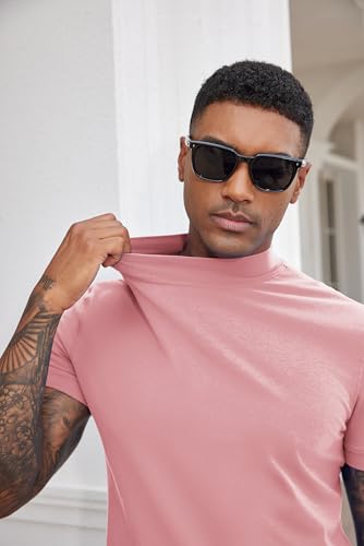 Image of COOFANDY Mens Mock Turtleneck Shirts Casual Premium Cotton Short Sleeve Shirt Basic Half Neck T-Shirts