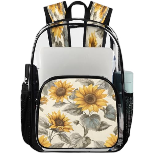 Vintage Sunflower Clear Backpack, Stadium Backpack for Women Men Adult Concert Festival Work Daily Travel