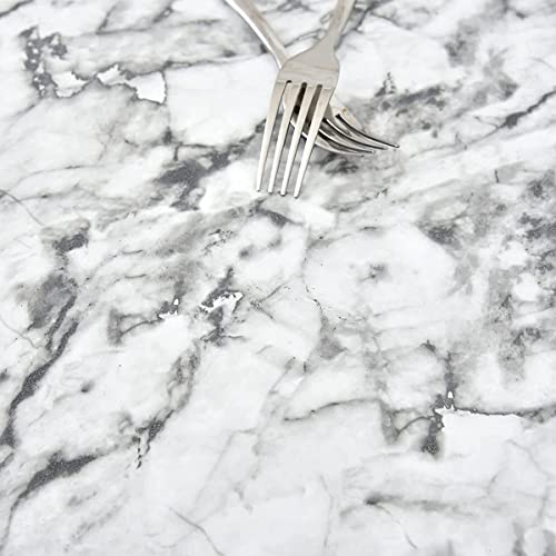 Mimdmi Table Cloth, Fitted Round Plastic Vinyl Tablecloth With Flannel Backing And Elastic Edge, Waterproof Table Protector For Dining Room Table (White Marble, Small, 36-42Inch Diameter(90Cm-110Cm)) #TOP5