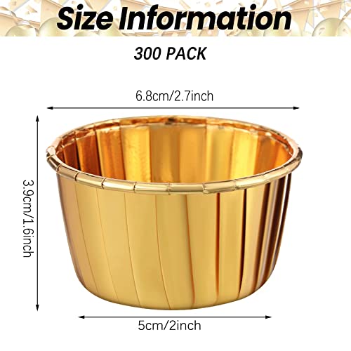 Image of 300 Pack Gold Cupcake Liners Bulk Disposable Foil Muffin Cup