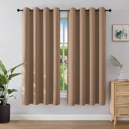 Image of Joydeco Blackout Curtains for Bedroom 46 x 72 Inch, Eyelet Thermal Insulated Energy-saving Drapes for Room Darkening Light Filtering, Long Window Treatments 72 Inch Drop, 2 Panels -Mocha