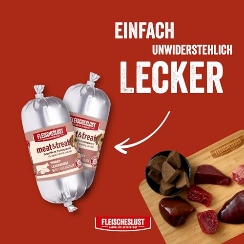 Fleischeslust Hundewurst, Meat&Treat Rinderleberwurst(15x200g), schnittfeste Trainingswurst, Hundefutter für ausgewachsene Hunde