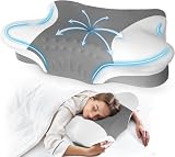 Queen Size Cervical Pillow for Neck Pain,Cooling Butterfly Pillow for Side Sleepers – Adjustable Orthopedic Contour Memory Foam Pillow with Breathable Pillowcase,Dark Gray