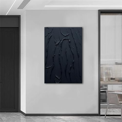 Zoinart Hand Painted Pure Black Plaster Wall Art Minimalist Oil Painting 24X36 Inches Vertical Thick Textured Wall Art Home Office Corridor Wall Art Decoration thumb #4
