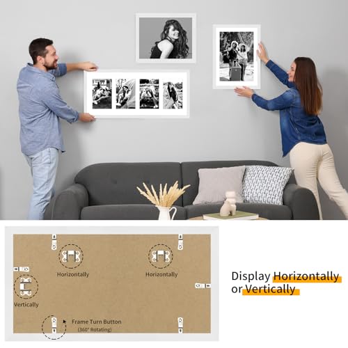 9x18 Oak Wood Picture Frame - 9x18 Photo Frame with Mat Display 3Pcs 5x7 Photos, 5x7 Picture Frame Wood, Natural Solid Wooden Picture Frames for Wall Art Photo and Prints(1 Pack, White)