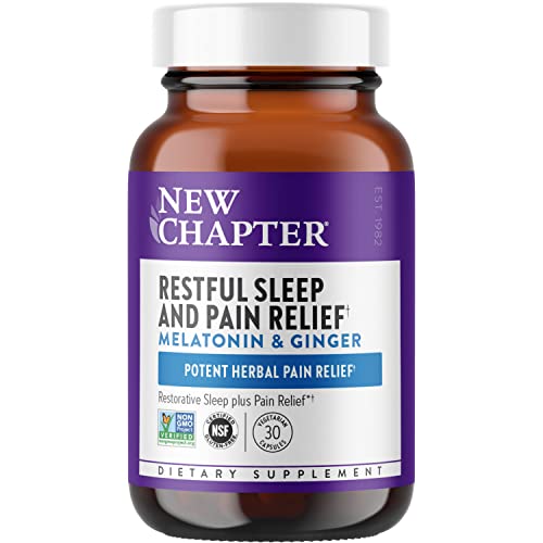 New Chapter Sleep Aid, Restful Sleep and Pain Relief, Melatonin & Ginger Sleep Supplement, Gluten Free and Non-GMO, 30 Vegetarian Capsules