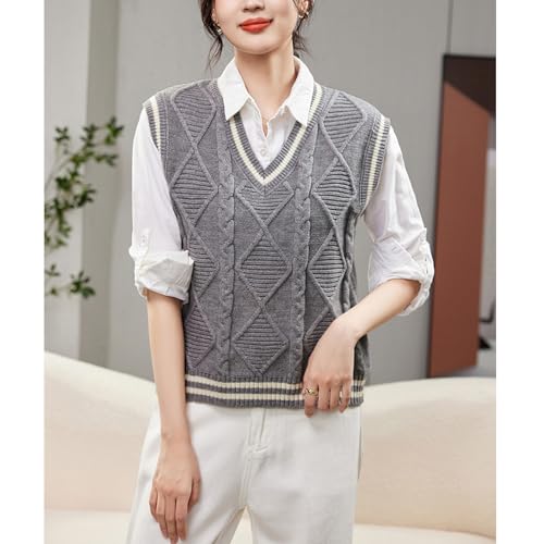 Image of Blostirno Women's V Neck Sweaters Vest Trendy Cable Ribbed Sleeveless Knit Striped Pullover Sweaters Tops