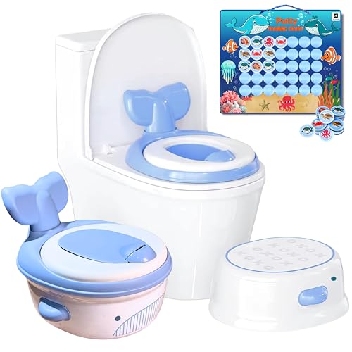 AUVAN® 3 en 1: Orinal, reductor wc niños y taburete infantil. Kit potty training para aprender a dejar los pañales, con tabla de recompensas y accesorios. Orinales infantiles. Regalos para bebés.