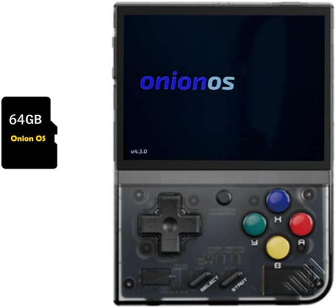 MIYOO Mini Plus Onion OS 64GB TF Card Preinstalled Retro Portable Handheld 3.5inches IPS Screen Game Console Miyoo Mini+ Console Compatible with OnionOS System (Black transparent 64GB)