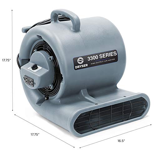 Dryser Air Mover Carpet Dryer 3 Speed 1/3 Hp Industrial Floor Fan With 2 Gfci Outlets - Gray Stackable Carpet Drying Fan Blower #TOP7