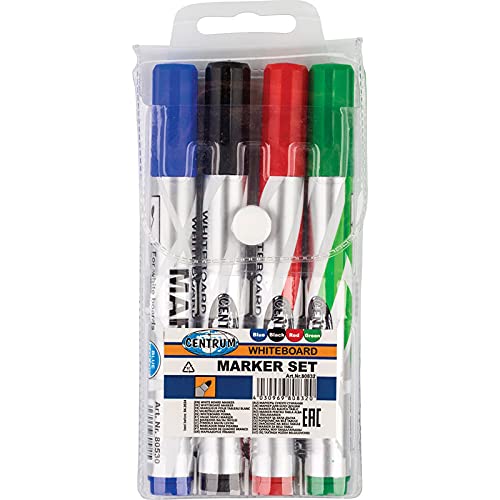 M1SS Set of 4 - Whiteboard Markers Bullet Tip 2-5mm Dry Erase Marker Pens Low Odor Wipe Markers Writing on hiteboards, Planner, Glass for School Office (Assorted Colours)
