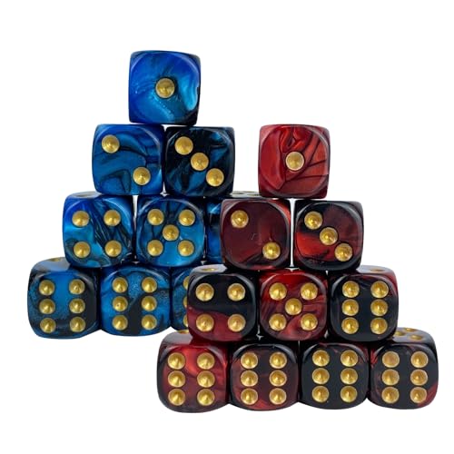 Asheyya 20 Pieces D6 Dice, 16mm Two Color Pattern Dice Set for Playing Board Games Math Learning