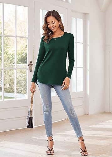 Image of Herou Women's Casual Long /Short Sleeve T Shirt Crewneck with Side Split Fall Pullover Loose Tunic Sweater Tops