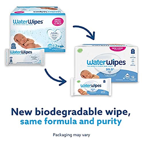 Waterwipes Plastic-Free Original Baby Wipes, 99.9% Water Based Wipes, Unscented & Hypoallergenic For Sensitive Skin, 720 Count (Pack Of 12), Packaging May Vary #TOP1