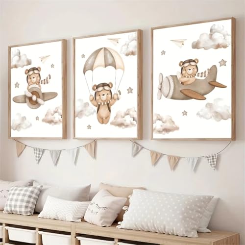 Affiches ours parachute nuages 70x100 cm | Toile enfant