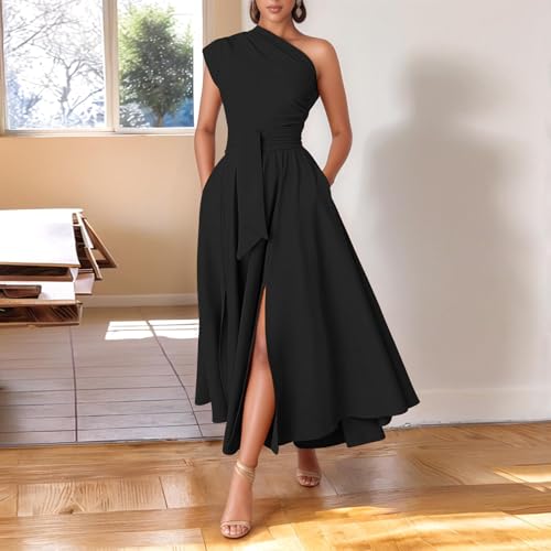 One Shoulder Dresses for Women Elegant Asymmetrical A Line Flowy Formal Evening Gowns Party Cocktail Dress2