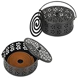 Whiidoom Portable Iron Mosquito Coil Holder with Handle Round Heat-Resistant Incense Holder (2 Pack Black)